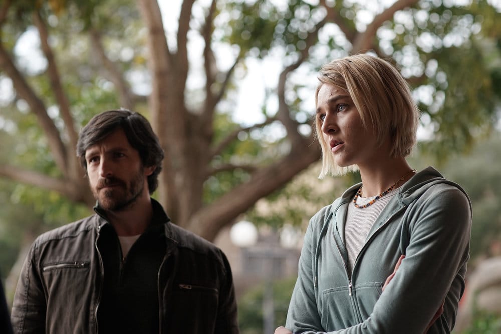 LA BREA -- "Day Two" Episode 102 -- Pictured: (l-r) Eoin Macken as Gavin Harris, Zyra Gorecki as Izzy Harris -- (Photo by: Sarah Enticknap/NBC)