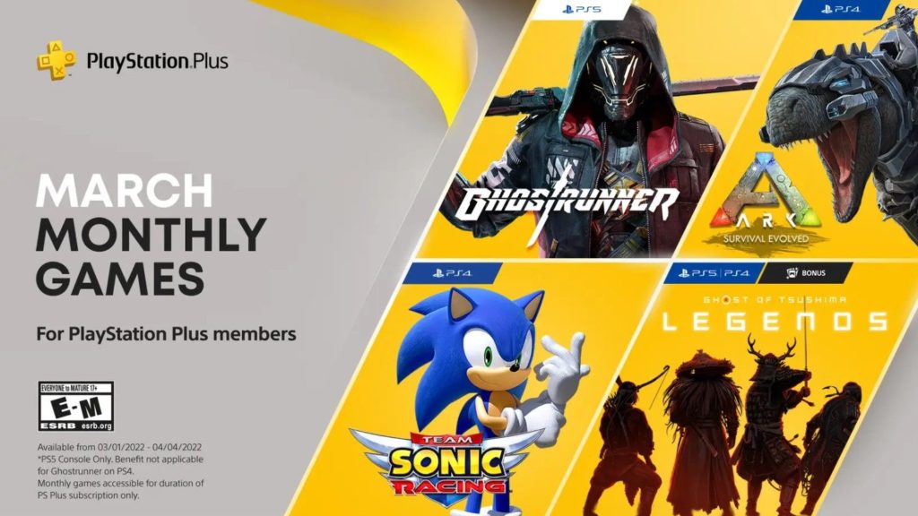 Playstation Plus Team Sonic Racing Ghosts of Tsushima Ghostrunner