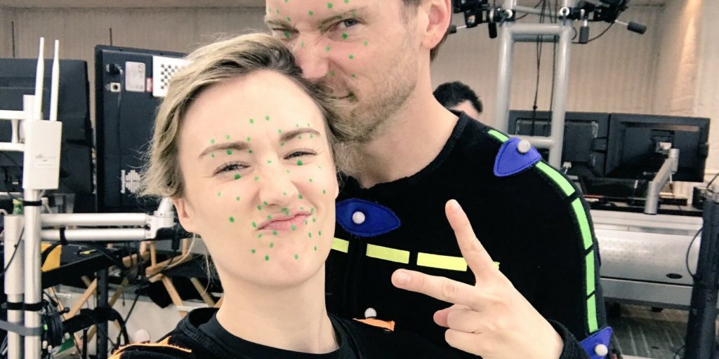 Ashley Johnson and Troy Baker working on The Last of Us.