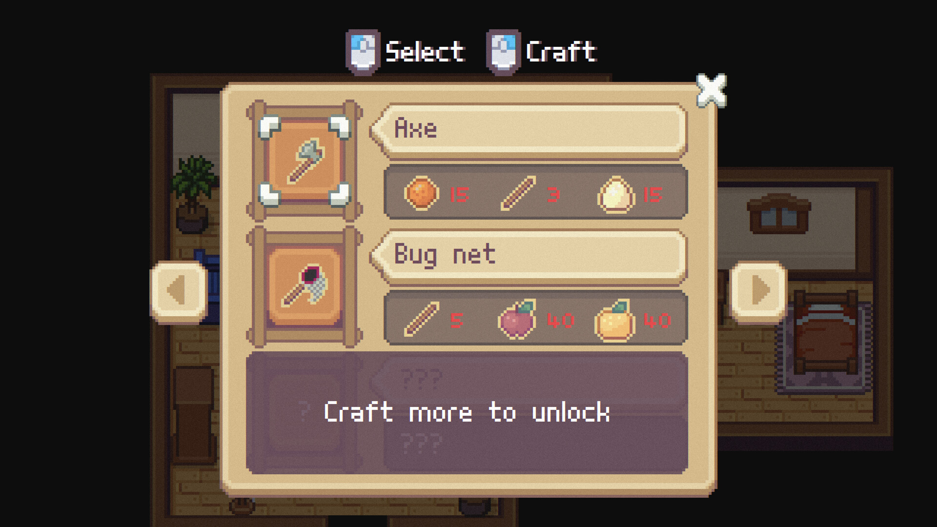 Screenshot of the crafting menu from Cute Farmer Life