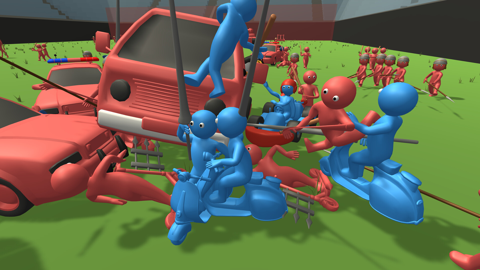 red and blue ragdolls fighting