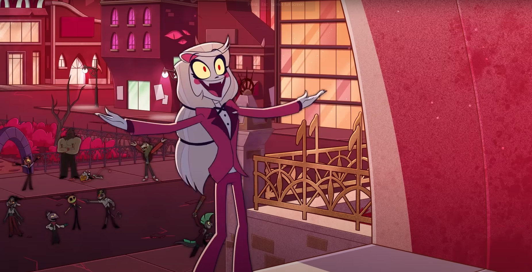 Shot of Charlie at the end of Happy Day in Hell from Hazbin Hotel episode 1