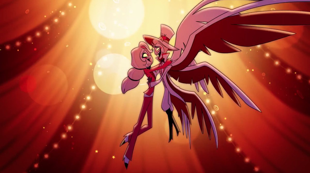 Shot of Charlie and Lucifer hugging each other in More Than Anything from Hazbin Hotel