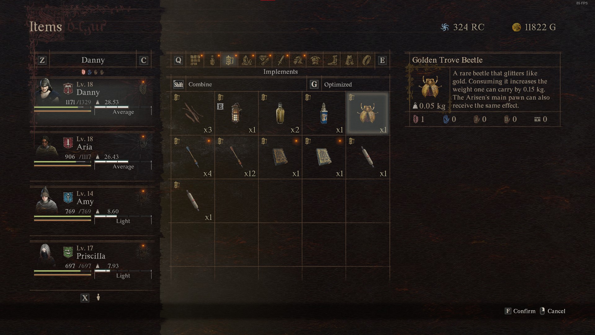 Screenshot of Dragon's Dogma 2 inventory