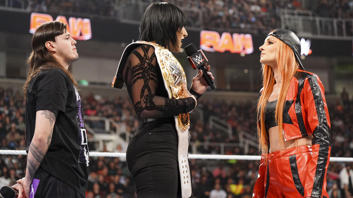 WWE Rhea Ripley, Dom Mysterio and Becky Lynch