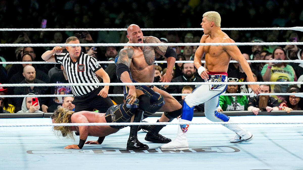 WWE Seth Rollins, The Rock, Cody Rhodes